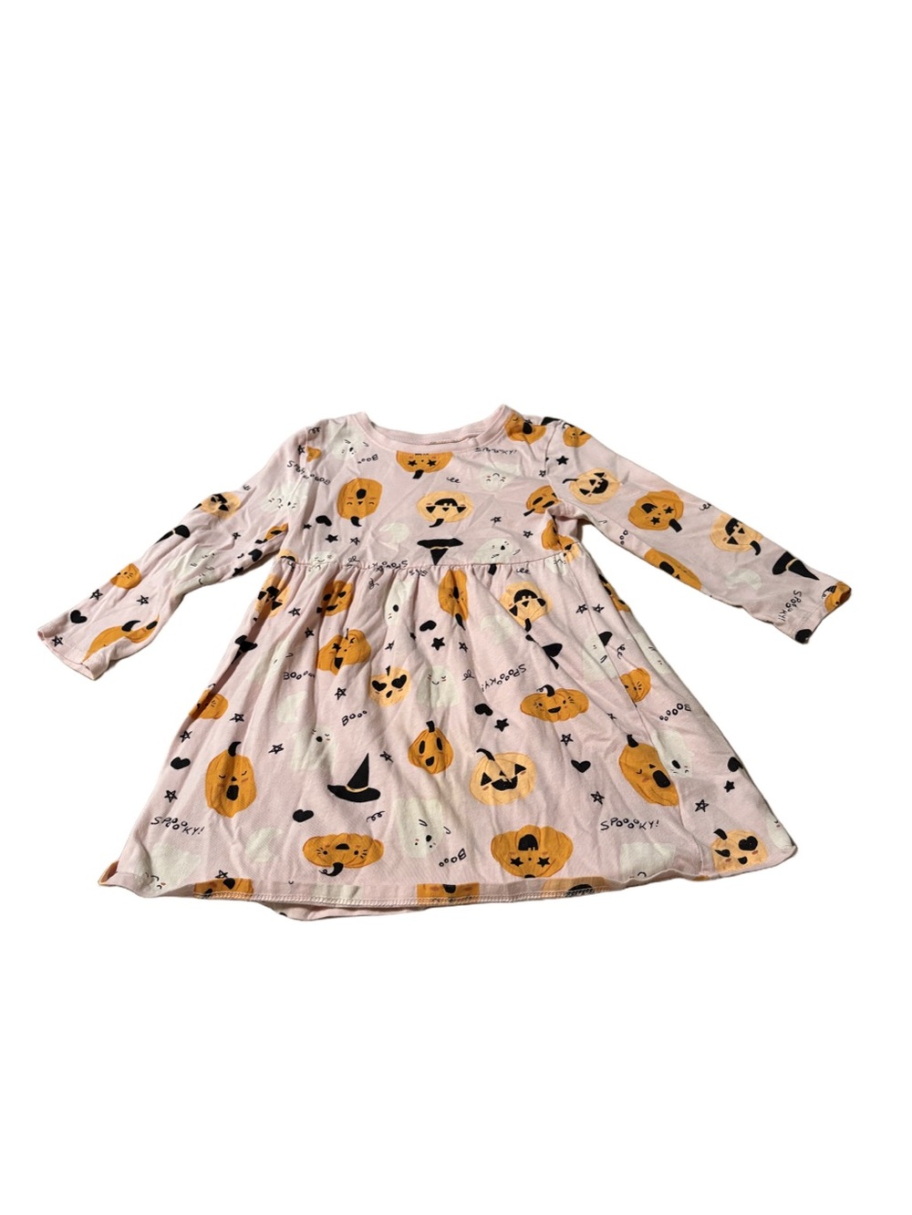 Old Navy Halloween Pink Pumpkin Print Long Sleeve Dress Size 3T